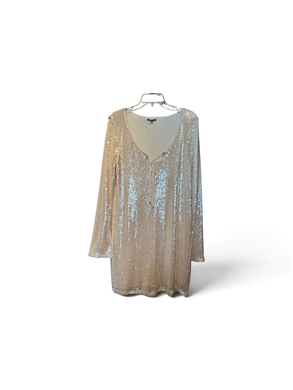 wild fable Champagne Sequin Long Sleeve Mini Dress with Tie